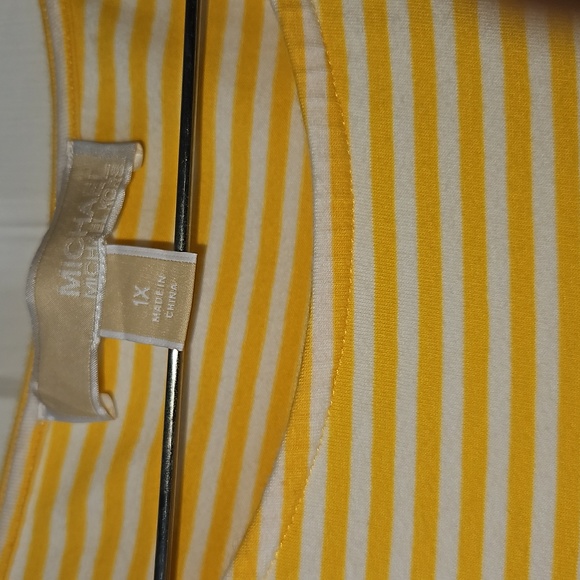 Michael Kors Yellow White Stripes Long Sleeve With Cut Out Shoulders Shirt Sz 1X - Picture 6 of 15